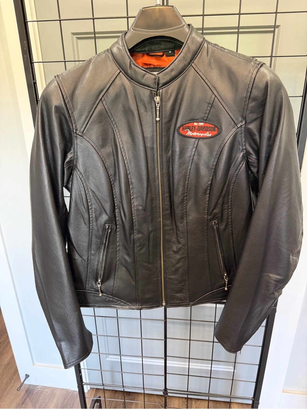 Harley-Davidson Black Leather Jacket with Red & White Motorcycles Script - Picture 2 of 3